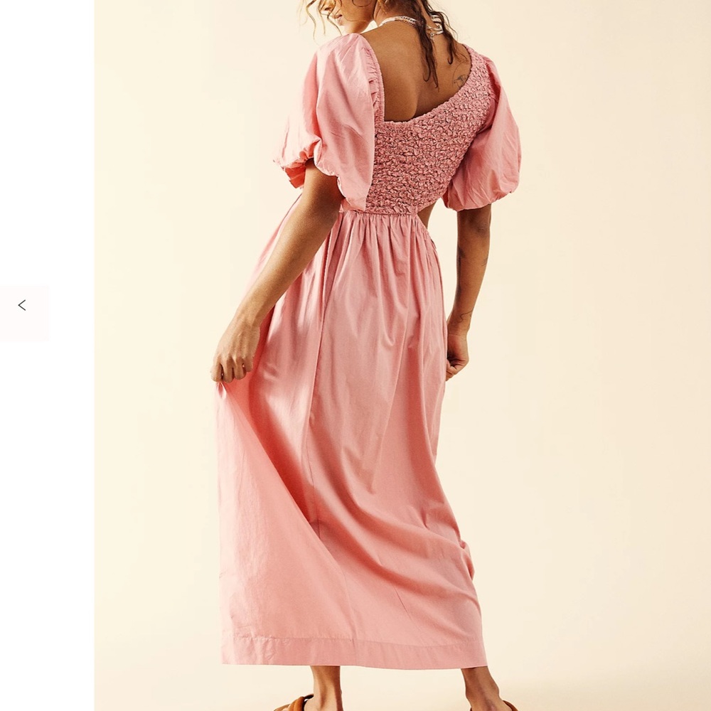 Free People KALINA Smocked Asymmetrical Puff Sleeve Cut Out Midi Dress XS - Picture 14 of 16